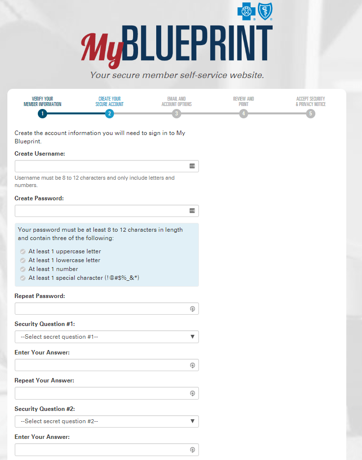 My Blueprint Security Questions